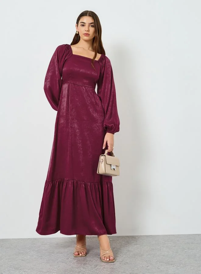 Styli Women Burgundy Velvet Satin A-Line Maxi Dress